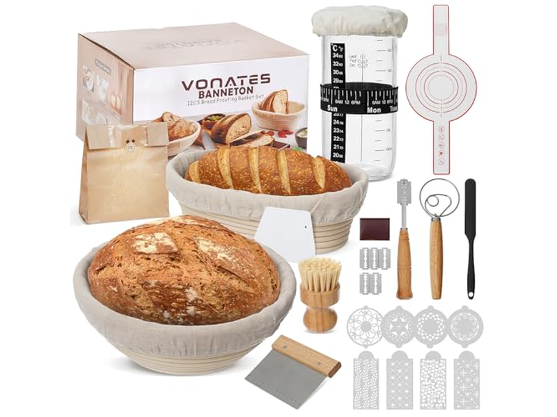 Cesta de Pan de Ratán con Tapa y Forro Herramienta de Fermentación de Masa Madre