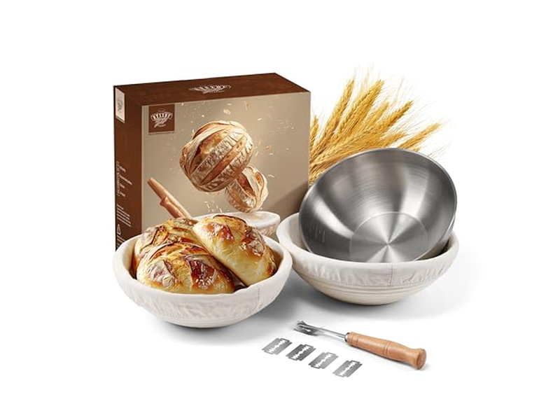 Cesta de Prueba de Pan Banetón Kit de Inicio de Masa Madre de Ratán Redondo