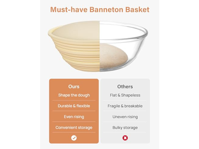 Cesta de Pan Redonda Rectangular Banetón Oval de 10 Pulgadas Forrada de Mimbre 7 Cestas