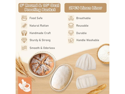 Cesta de Pan de Ratán con Tapa y Forro Herramienta de Fermentación de Masa Madre